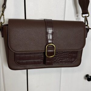 Espe "Ava" Crossbody Bag in Brown Chocolate - Faux Leather - croc Embossed